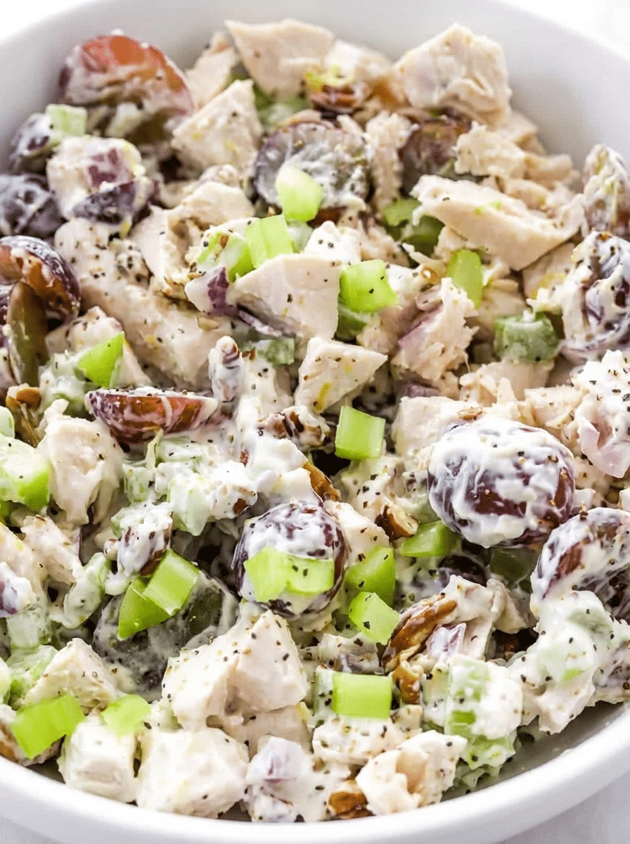 High Protein Greek Yogurt Chicken Salad prep steps — shredding poached chicken, mixing Greek yogurt dressing, and combining ingredients