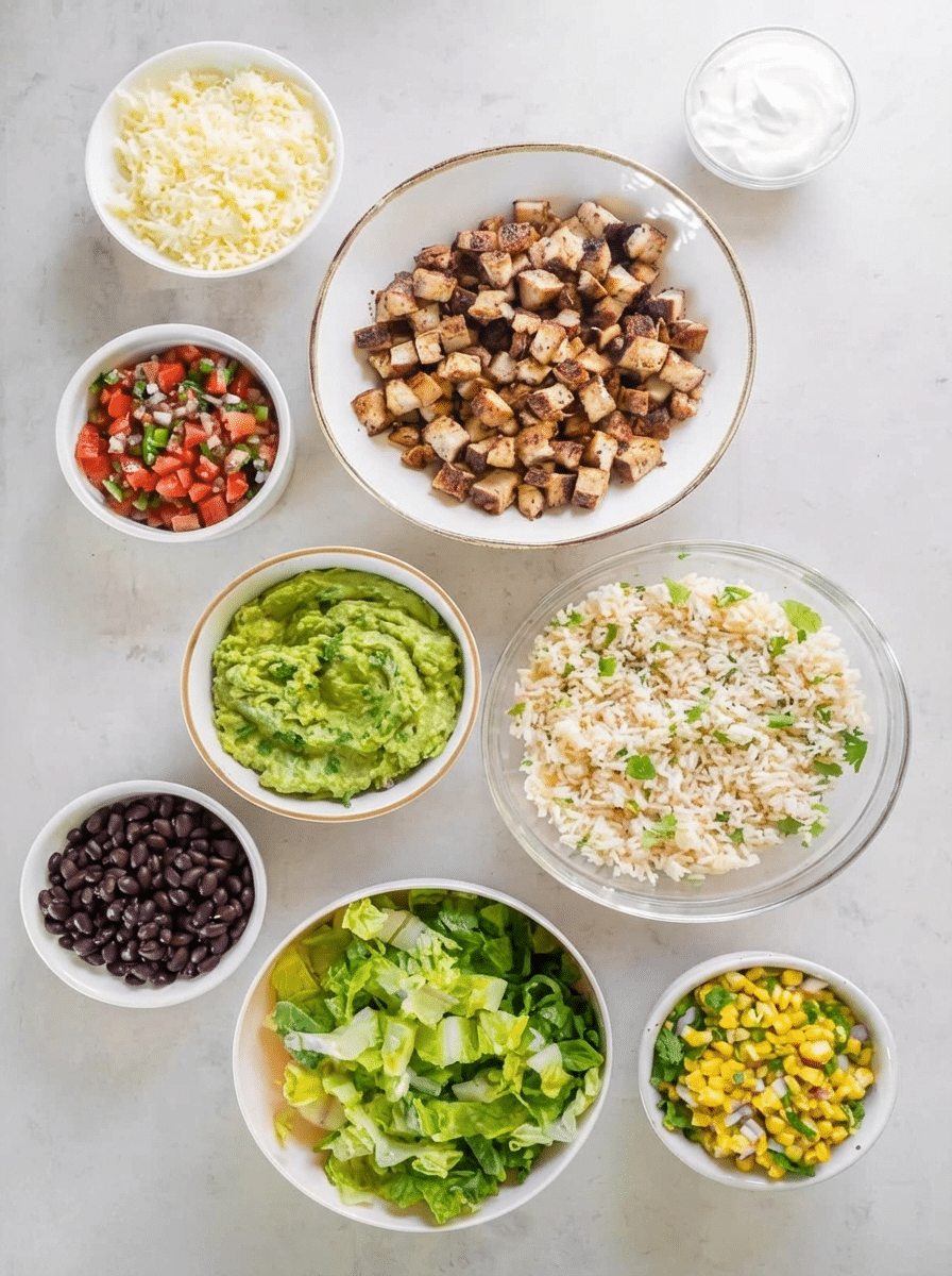 high protein chicken burrito bowl cooking steps showing chicken searing in skillet