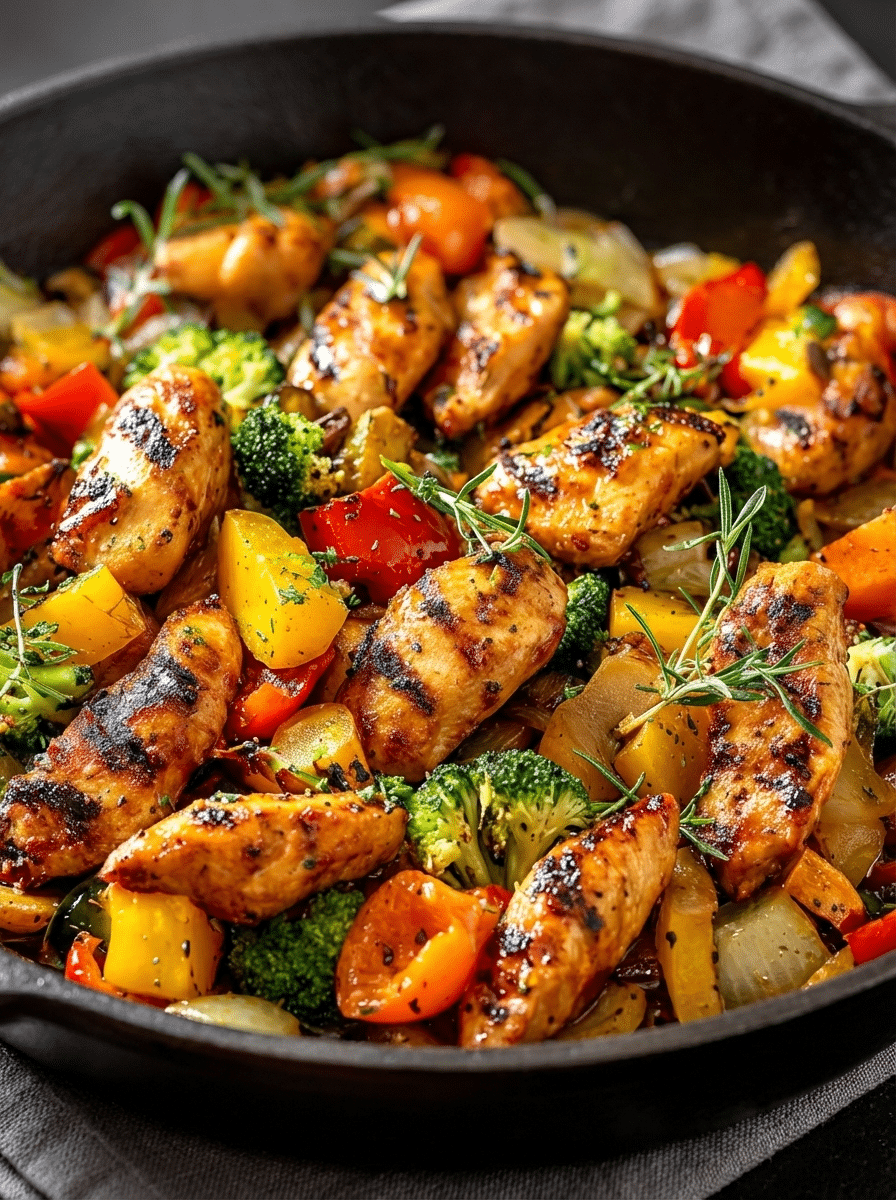 Honey Mustard Chicken and Veggie Skillet cooking steps — searing chicken and building the sauce in a cast-iron pan