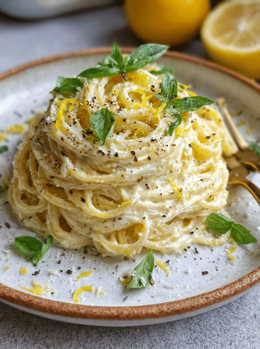 Lemon Ricotta Spinach Pasta cooking steps — garlic sautéing, spinach wilting, ricotta sauce being tossed with pasta