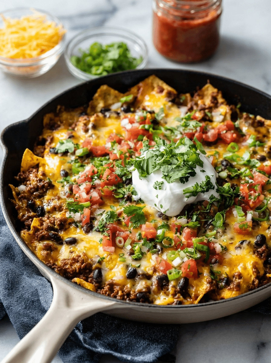 One-Pan Taco Skillet Dinner step-by-step cooking process showing browning beef, adding rice and toppings