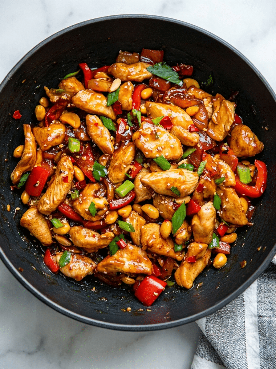 Spring Chicken Stir Fry with Snap Peas prep steps — slicing chicken breast, trimming snap peas, and measuring sauce ingredients